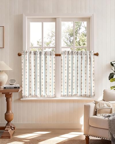 Miss Adola 30 Inch Length Kitchen Tier Curtains, Blue Striped - color: Blue Striped, size: 28"W x 30"L (Pack of 2)
