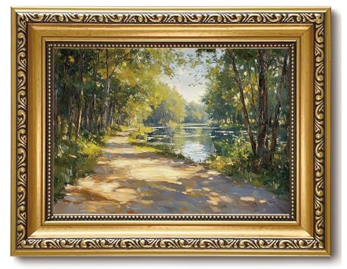 ZTZMYSU Vintage Gold Framed Wall Art River Path Landscape Wall Decor 8x10in - color: landscape, size: 10"L x 8"W
