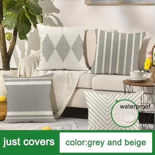 Outdoor Pillows Covers 18x18 Waterproof,Grey and Beige Set of 4(No Insert) - color: Grey and Beige, size: 18" x 18" (Pack of 4)