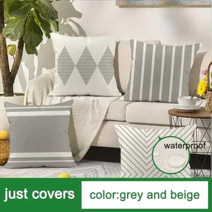 Outdoor Pillows Covers 20x20 Waterproof,Grey and Beige Set of 4(No Insert) - color: Grey and Beige, size: 20" x 20" (Pack of 4)