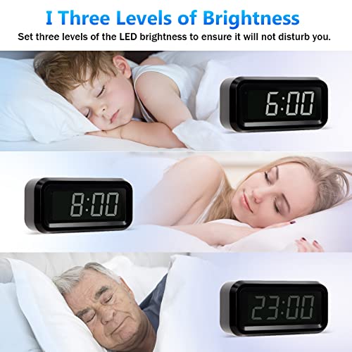 Digital Alarm Clock Battery Operated with LED Display for Bedrooms, Long Battery Life for 12 Months, 3 Brightness Adjustable, 12/24 Hour, Snooze, Black Case with White Digits - color: Black-white