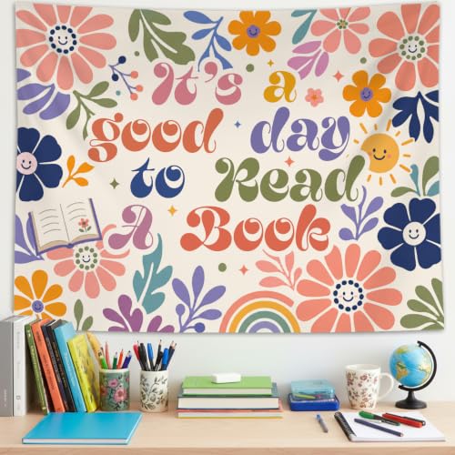 Zussun Boho Cute Floral Reading Classroom Tapestry Backdrop 60 x 44 Inch - color: Colorful-C, size: 60"L x 44"W