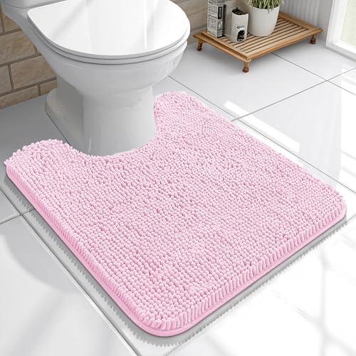 OLANLY Toilet Rugs U-Shaped 20x20, Soft Absorbent Chenille Contour Rugs - color: Pink, size: 20" X 20" Contour Rug