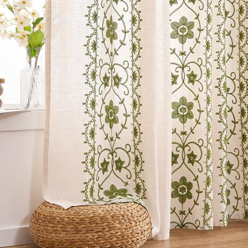 Sage Green Boho Curtains 2 Panels for Living Room 84 Inches Grommet - color: Sage on Beige, size: 52"W x 84"L (Pack of 2)