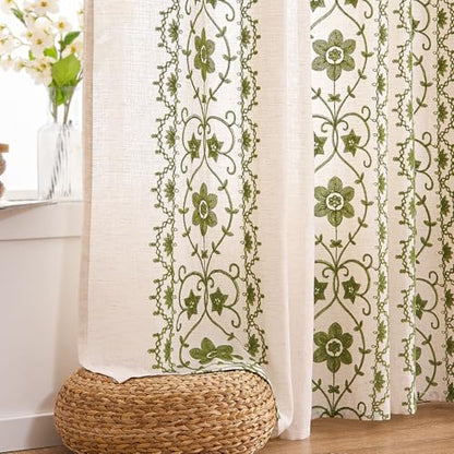 Sage Green Boho Curtains 2 Panels for Living Room 84 Inches Grommet - color: Sage on Beige, size: 52"W x 84"L (Pack of 2)