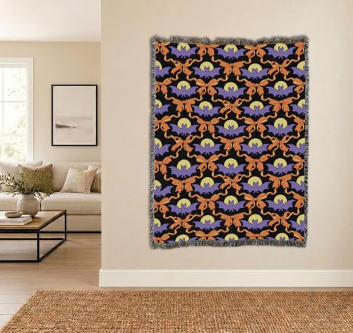 Pure Country Weavers Bats and Bows Blanket - Gift Fall Halloween Tapestry Throw Woven from Cotton - Made in The USA (72X54) - color: Bats and Bows, size: 72x54