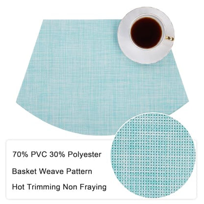 SHACOS Wedge Placemats Set of 4 Woven Vinyl Round Table Placemats Wipe Clean Round Table Mats Indoor Outdoor, Blue - color: Linen Blue