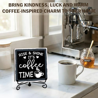 Funny Coffee Bar Decor, 5"x5" Coffee Bar Sign - color: Matte Charcoal Gray