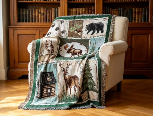 Moose Bear Lodge Woven Tapestry Throw Blanket 50"x60" - color: Moose