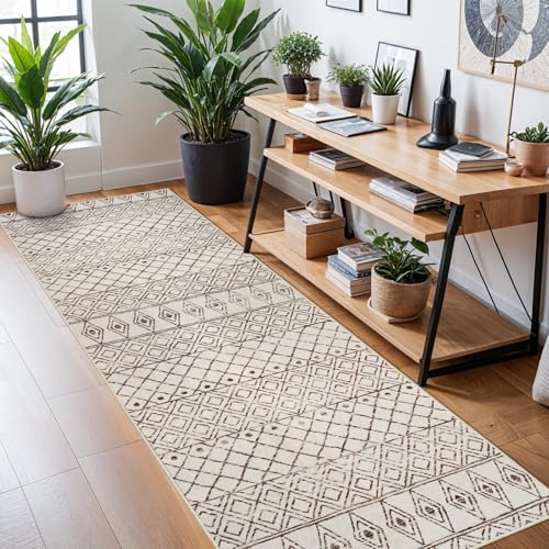 3x10 Machine Washable Runner Rug:Hallway Runner Rugs Geometric Beige - color: Geo Beige, size: 3' x 10' (Rectangular)