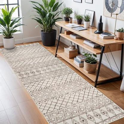 3x10 Machine Washable Runner Rug:Hallway Runner Rugs Geometric Beige - color: Geo Beige, size: 3' x 10' (Rectangular)