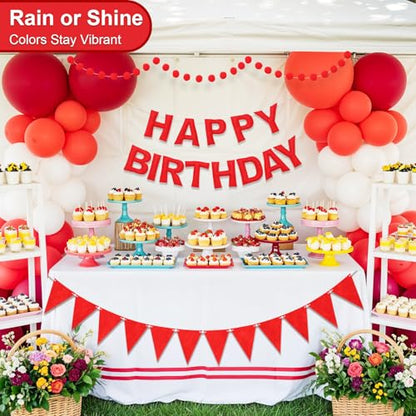 Pre-Strung Felt Happy Birthday Banner Red Garland Set - color: Red