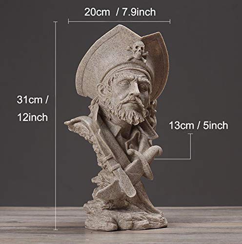 H&W Sandstone Pirate Figurine, Buccaneer Francis Drake Statue Decoration - color: Pirate