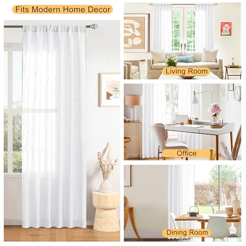 DWCN White Faux Linen Sheer Curtains, 2 Panels, 38x63 Inch - color: White, size: 38"W x 63"L (Pack of 2)