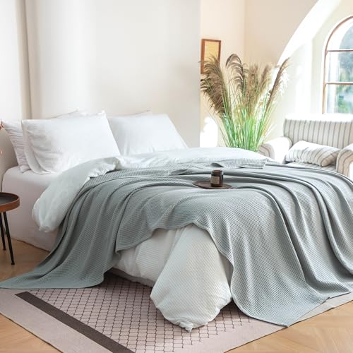 Simple&Opulence 100% Cotton Waffle Weave Throw Blanket 40"x50", Grey Blue - color: Grey Blue, size: Small(40"x50")