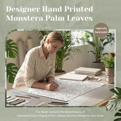 HOMEIDEAS White Semi Sheer Curtains Tropical Monstera Palm, 52 X 63 Inch - color: White - Monstera Palm Leaf, size: 52"W x 63"L (Pack of 2)