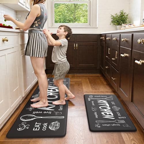 KIMODE Anti Fatigue Kitchen Mats,Black Farmhouse Kitchen Rugs Sets of 2 - color: Kitchen/Black, size: 59"L x 17.3"W x 0.47"Th + 29"L x 17.3"W x 0.47"Th