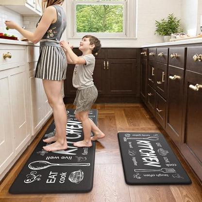 KIMODE Anti Fatigue Kitchen Mats,Black Farmhouse Kitchen Rugs Sets of 2 - color: Kitchen/Black, size: 59"L x 17.3"W x 0.47"Th + 29"L x 17.3"W x 0.47"Th