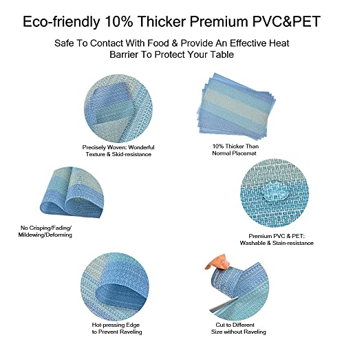 GIVERARE Placemats Set of 4, Heat-Resistant Woven Vinyl Placemat, Non-Slip Washable PVC Table Mat, Easy to Clean Premium Plastic Mats for Dining, Kitchen Table (Light Blue) - color: Light Blue