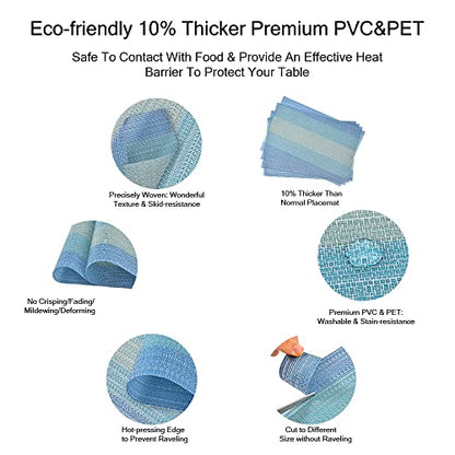 GIVERARE Placemats Set of 4, Heat-Resistant Woven Vinyl Placemat, Non-Slip Washable PVC Table Mat, Easy to Clean Premium Plastic Mats for Dining, Kitchen Table (Light Blue) - color: Light Blue