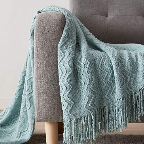 BOURINA Aqua Throw Blanket 50x60 Inch Boho Knitted Soft Throw Sofa Blanket - color: Aqua, size: 50"x60"