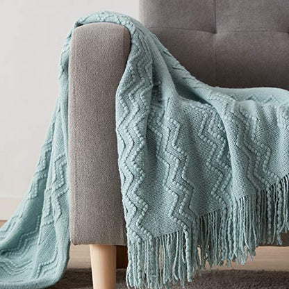 BOURINA Aqua Throw Blanket 50x60 Inch Boho Knitted Soft Throw Sofa Blanket - color: Aqua, size: 50"x60"
