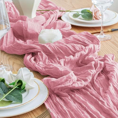 Cheesecloth Table Runner 10FT Pink Boho Gauze Rustic Sheer Table Runners - color: Pink, size: 1 Pack