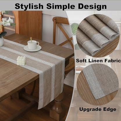 Gernaice Boho Table Runner, Rustic Cotton Linen Farmhouse Table Runners for Dresser End Coffee Table Home Decor, 24" L X 13" W Brown - size: 13" X 24", style: Brown Striped