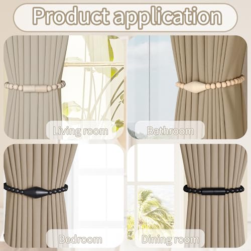 Meplait Magnetic Curtain Tiebacks, 2 Pack Boho Curtain Tie Backs, Black - color: Black-cylinder