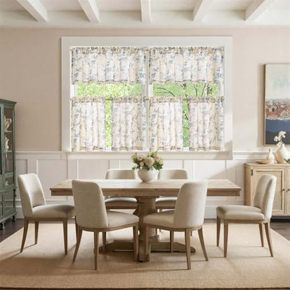 jinchan Blue Linen Floral Kitchen Tier Curtains and Valance Set 3 Pieces - color: Alisa | Blue on Linen, size: 26"W x 24"L (Pack of 3)
