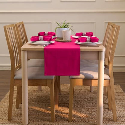 Encasa XO Table Runner, Cotton Canvas Dining Runner 13"x72" - color: Hot Pink, size: 13x72 in