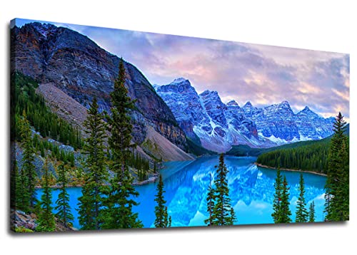 Mountain Lake Wall Art Living Room Wall Decor Banff National Park Nature Landscape Canvas Picture Blue Sky Water Forest Canvas Print Artwork for Bedroom Office Home Framed Ready to Hang 29" x 58" - color: Banff National Park Nature Landscape, size: 58"L x
