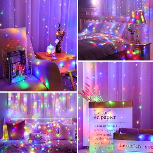Minetom Curtain Lights, 300 LED Dimmable Twinkle Fairy Lights, 8 Modes - color: Multicolor, size: 1 Pack