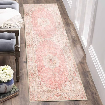 Washable Runner Rug 2'x6',Long Boho Pink Rug Runners for Hallways - color: Pink, size: 2'x6'