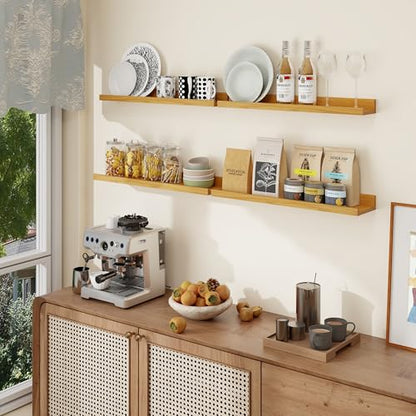 Axeman Picture Ledge Shelf, 24 Inch Oak Floating Shelves Set of 4 - color: Oak, size: 24 Inch