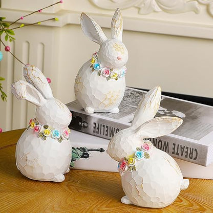 Lulu Home 3 Packs Easter Tabletop Ornaments, Resin White Bunnies