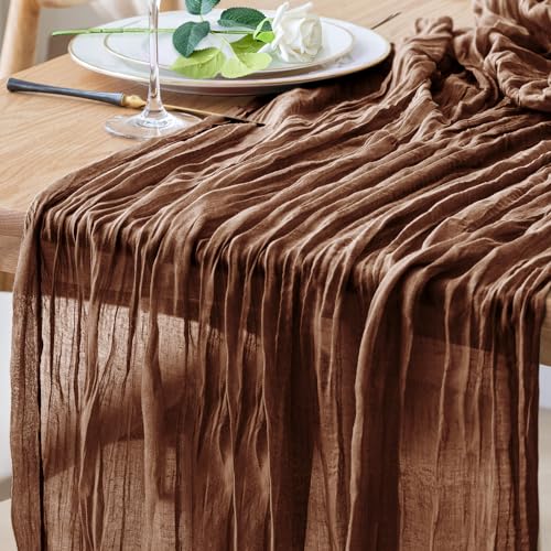 Cheesecloth Table Runner 10FT Brown Boho Gauze Rustic Sheer Runners - color: Brown, size: 1 Pack