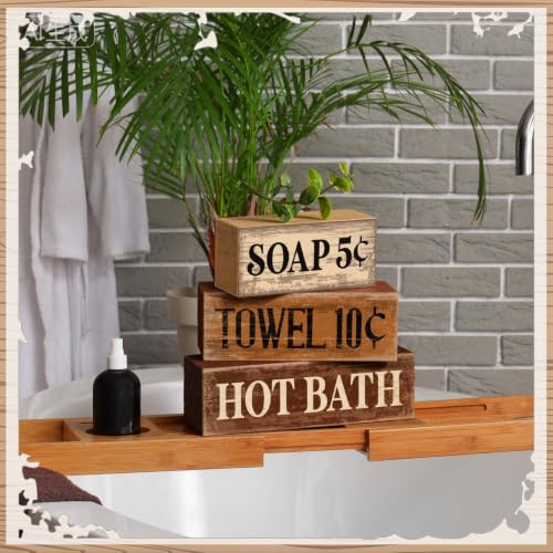 Moucuny 4 Pcs Rustic Bathroom Shelf Decor Wooden Block Signs, Farmhouse - style: Bathroom Price List