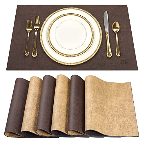 SUEH DESIGN Leather Placemats Table Mats Set of 6, Brown and Tan - color: A: Brown & Tan