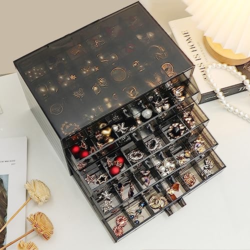 YUFONG Earring Storage Box Organizer 5 Drawers with 120 Small Compartments - color: Clear Black