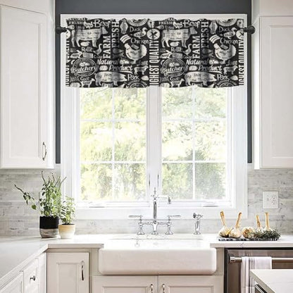 Country Farm Animal Valance Curtains for Kitchen, Retro Farmhouse Cow Chicken Pig Black Print Window Treatment Valances for Living Room Dinning Room, 54x18 Inch - color: Farm-1