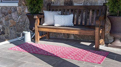 Unique Loom Outdoor Trellis Collection Area Rug - Tribal Trellis (2' x 6' 1" Runner, Fuschia/ Gray) - color: Fuschia/Gray, size: 2' x 6'1" (Runner)