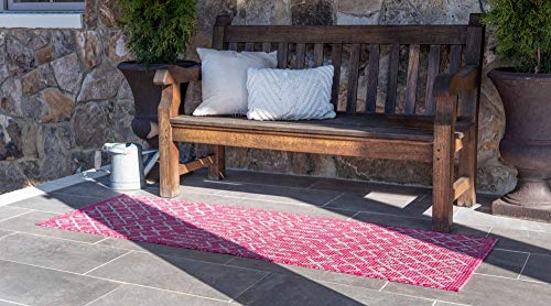 Unique Loom Outdoor Trellis Collection Area Rug - Tribal Trellis (2' x 6' 1" Runner, Fuschia/ Gray) - color: Fuschia/Gray, size: 2' x 6'1" (Runner)