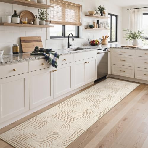 GENIMO Soft 2x10 Runner Rug Non Slip for Hallway, Washable 3D High Low Pile - color: Arch Beige, size: 2' x 10' (Rectangular)