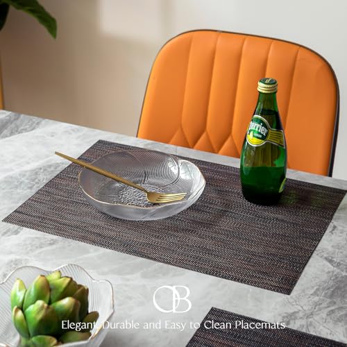 Placemats Set of 4 - Easy Clean Woven Vinyl Placemats for Dining Table, Indoor/Outdoor Place Mats, Washable PVC Table Mats（Black/Brown） - color: A-black/Brown