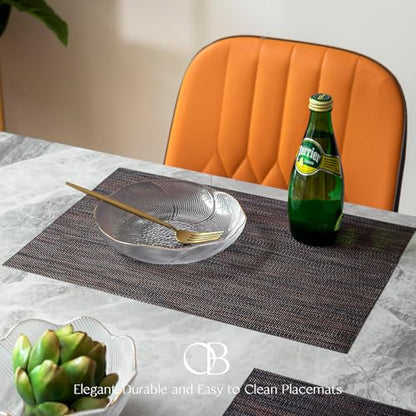 Placemats Set of 4 - Easy Clean Woven Vinyl Placemats for Dining Table, Indoor/Outdoor Place Mats, Washable PVC Table Mats（Black/Brown） - color: A-black/Brown