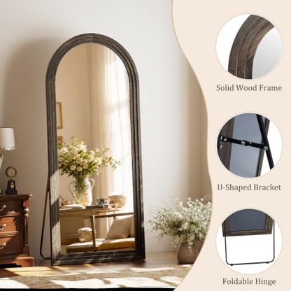 71"x30" Arched Full Length Mirror with Solid Wood Frame, Brown - color: Dark Brown, size: 71"L x 30"W