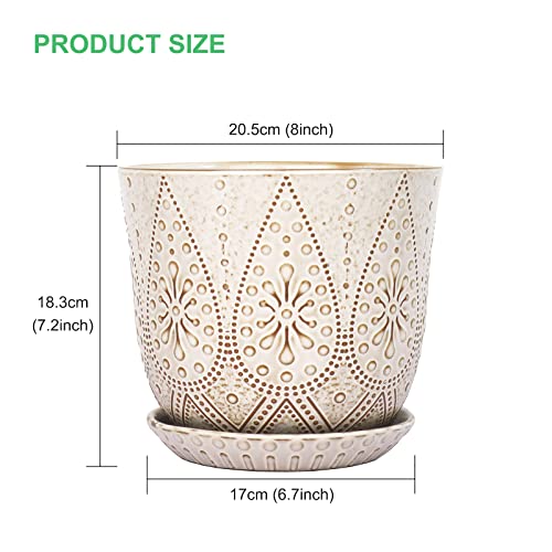 Gepege 8 Inch White Ceramic Plant Pot with Drainage & Saucer - color: Cream White, size: 8 Inch