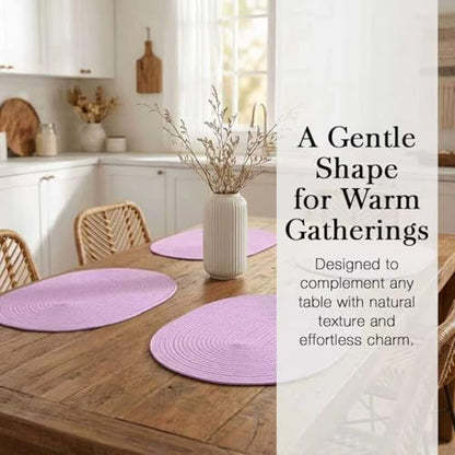 Placemats Set of 6, Woven Oval Braided Dining Table Mats(Lavender Purple) - color: Solid Purple, size: 6 pcs