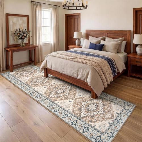 Lofus 2x8 Hallway Kitchen Washable Runner Rug, Boho Entry Long Carpet Brown - color: Floral Brown, size: 2' x 8' (Runner)